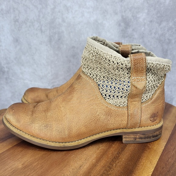 Timberland Ankle Boots Womens 7.5 Savin Hill Brown Leather Weave Pull On 4160 - Picture 7 of 13